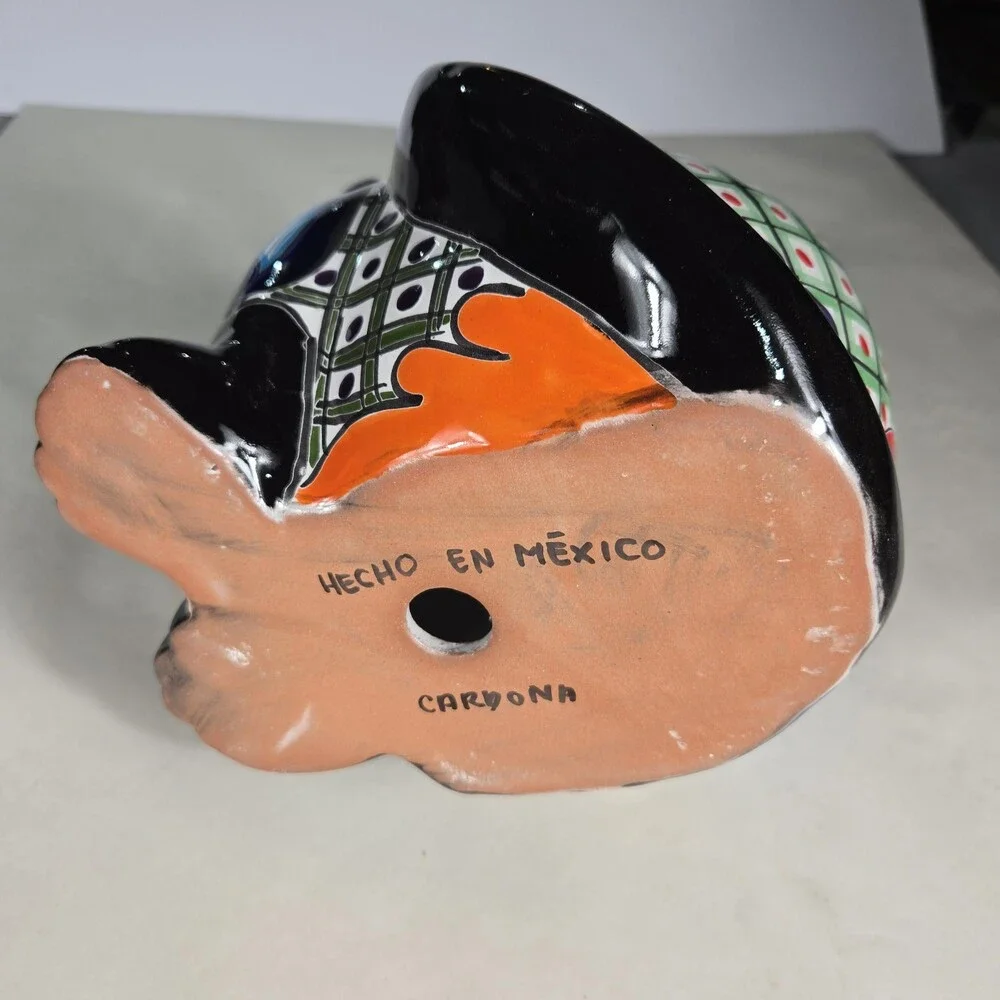 Talavera Cat PlanterMexican Pottery Art Hand Painted Pot 8.5